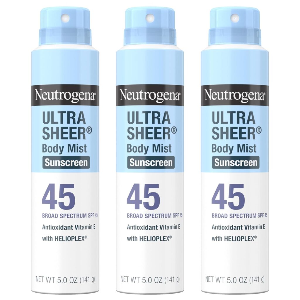 Neutrogena Ultra Sheer Sunscreen Spray SPF 45 | https://www.amazon.com/dp/B076H9D56F?psc=1&pd_rd_i=B076H9D56F&pd_rd_w=X2l9J&content-id=amzn1.sym.eb176ccf-1917-40e0-b49a-1297b9e382e1&pf_rd_p=eb176ccf-1917-40e0-b49a-1297b9e382e1&pf_rd_r=67V0KC4Z1VDSQRC4HME3&pd_rd_wg=jeY0o&pd_rd_r=b723e7ac-7cf1-414d-a6dc-1b3219f6a9bc&sp_csd=d2lkZ2V0TmFtZT1zcF9kZXRhaWw&linkCode=ll2&tag=patx-20&linkId=4bcecb54d2df964a0ade2334c870e914&language=en_US&ref_=as_li_ss_tl