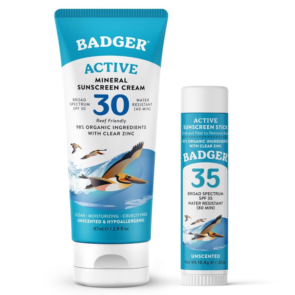 Badger Mineral Sunscreen cream and stick | Port Aransas Explorer @portaransastex | https://amzn.to/43kDcRz