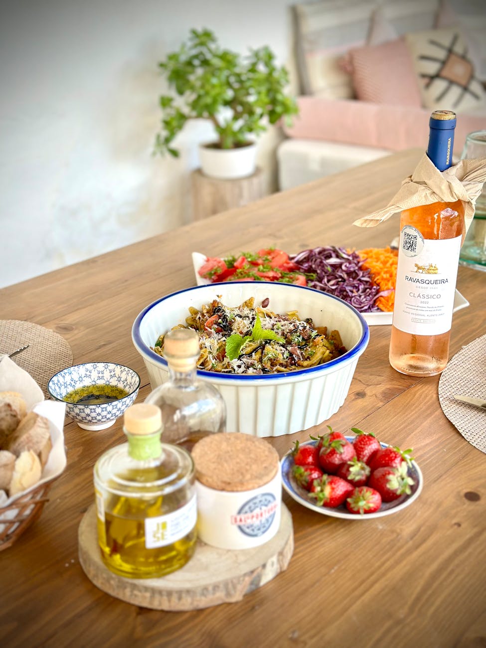 rustic table setting with fresh summer salad